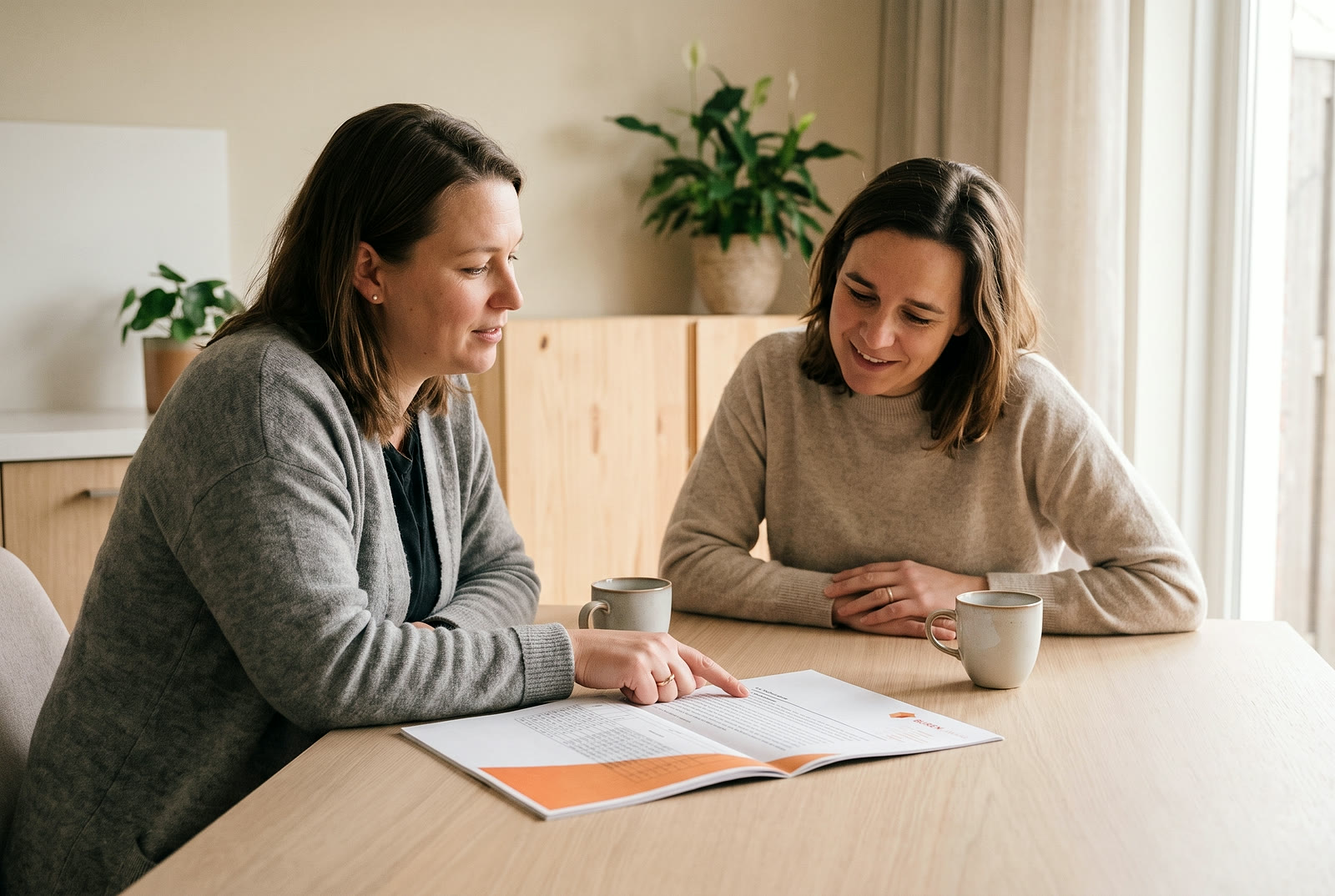 Een consulent en een bewoner bekijken samen een rapport