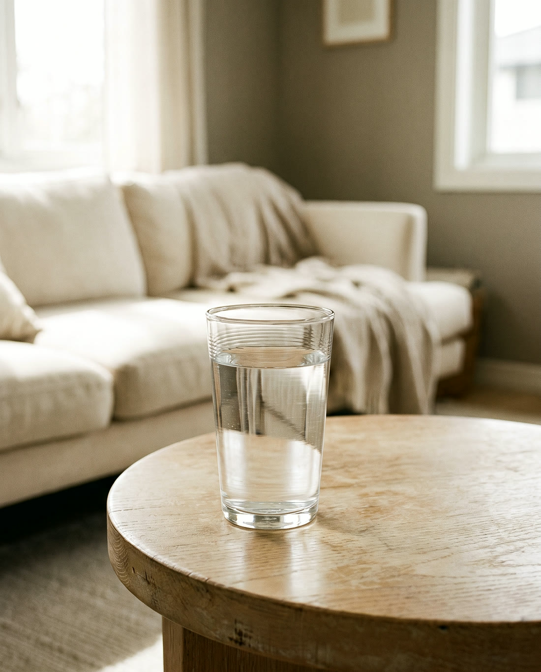 Een glas water waarvan het oppervlak trilt